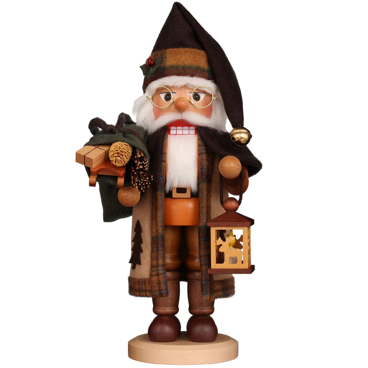 Alexander Taron 15” Natural Woodsy Santa with Lantern Christmas Handmade Wooden Nutcracker