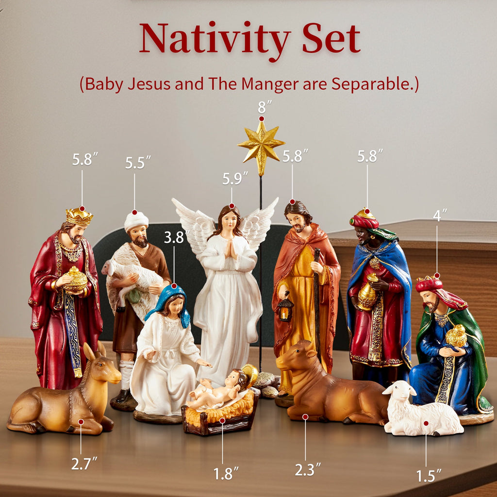 KUETH Indoor Nativity Set Christmas Nativity Scene Holiday Family Gift Religious Decorations 13 Pieces 7 inch