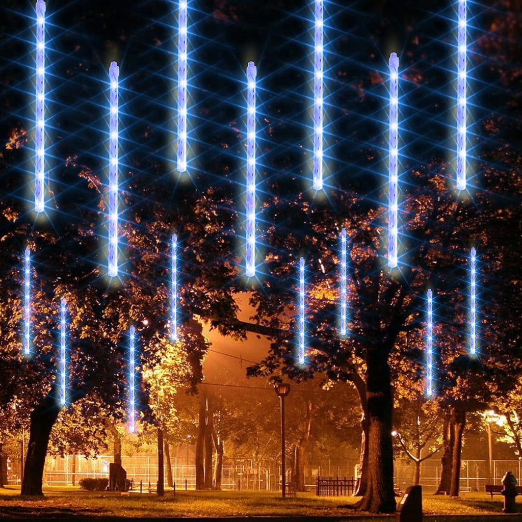 Morttic Christmas Light, Meteor Shower Rain Lights 12 Inch 8 Tubes, Waterproof Plug in Falling Rain Lights Christmas Decorations for Xmas Bushes Tree Yard Party Outdoor Decor (Cool White)
