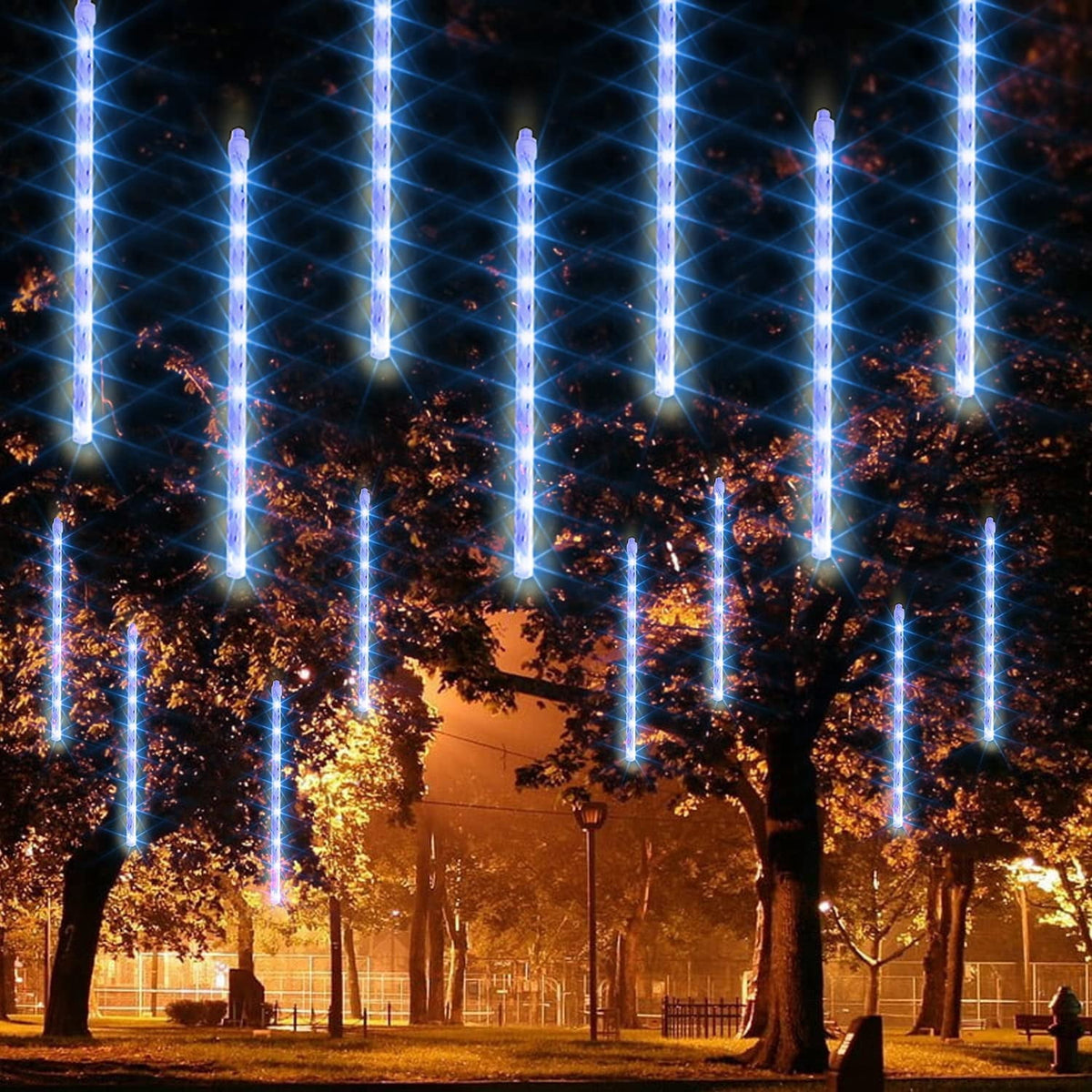 Morttic Christmas Light, Meteor Shower Rain Lights 12 Inch 8 Tubes, Waterproof Plug in Falling Rain Lights Christmas Decorations for Xmas Bushes Tree Yard Party Outdoor Decor (Cool White)