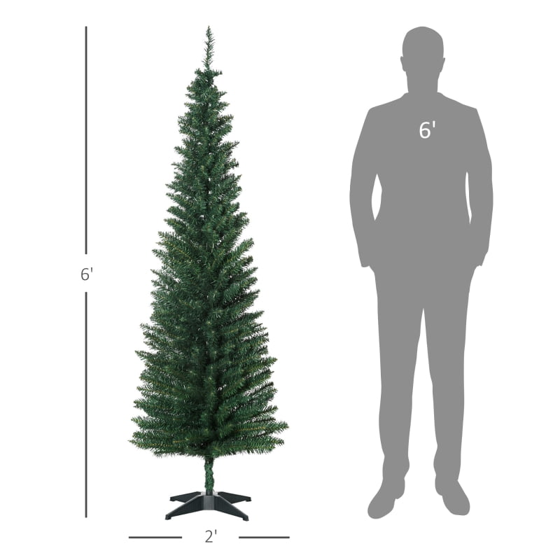 Alvantor Slim Pencil Christmas Tree with 390 Tips, Unlit Artificial Xmas Tree with Plastic Stand 6' Green