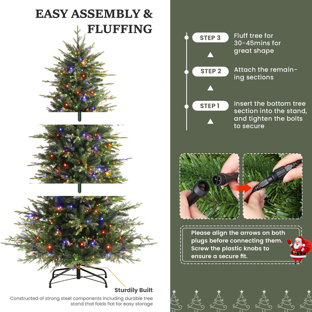 Lolsea 7ft Prelit Aspen Noble Fir Artificial Christmas Tree with Realistic PE Foliage, Warm White & Multi-Color Lights and Remote Control