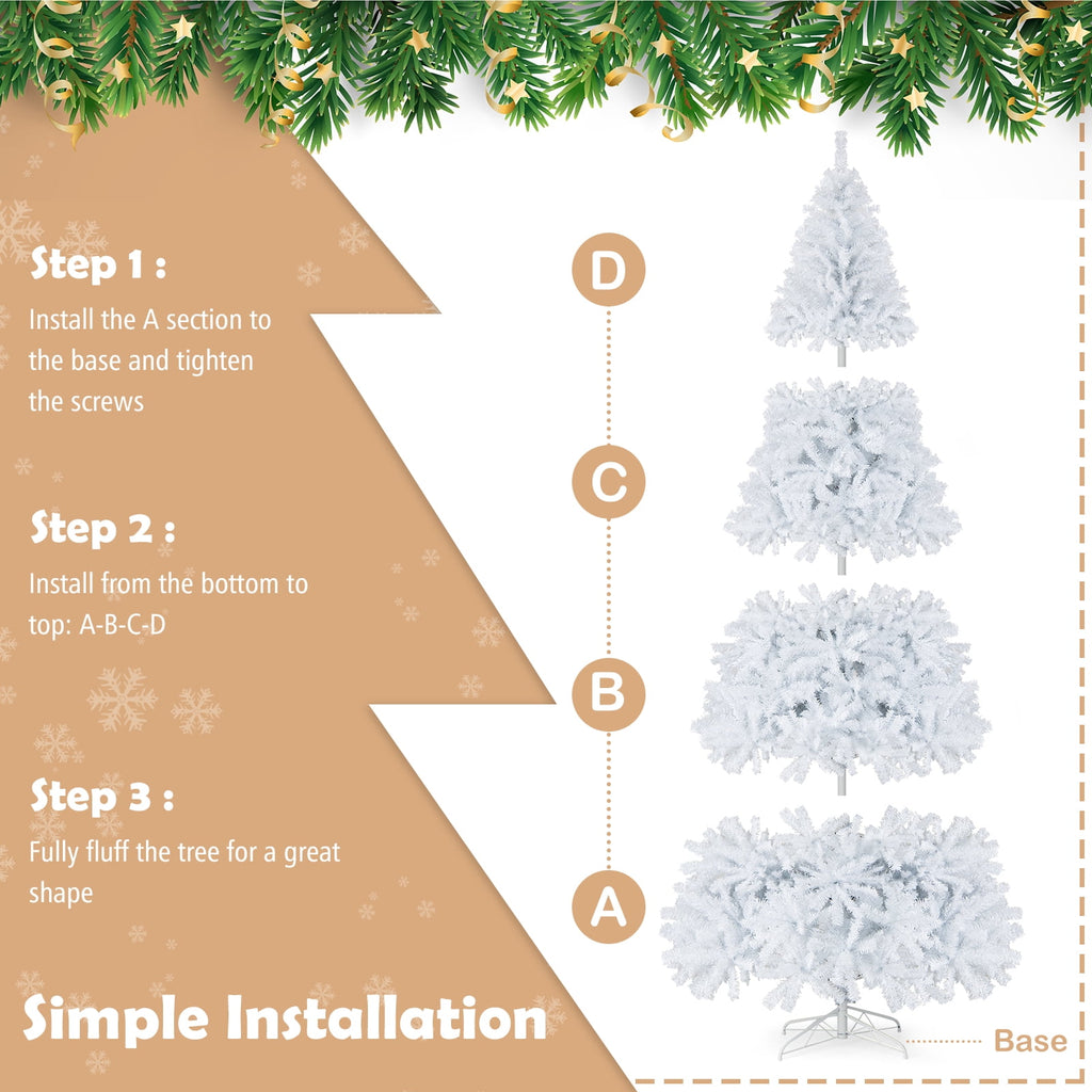 Costway 6 FT Unlit Christmas Tree Hinged with 1000 Branch Tips White