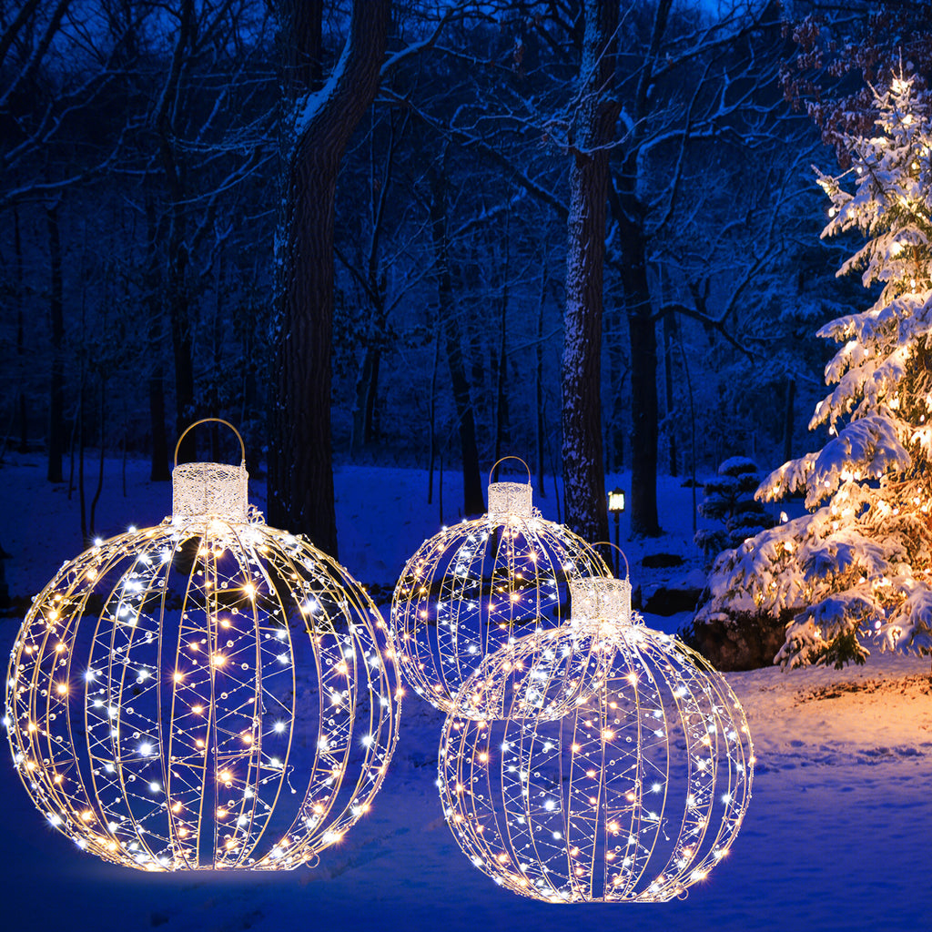 Gymax Set of 3 Christmas Globe Light Hanging Tree Light Ball Decor w/ Steel Frame & LED Lights