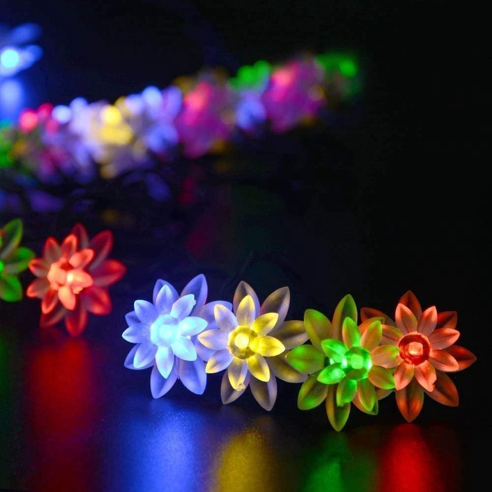 HESHENG Solar Lotus Flowers String Lights, Waterproof 40ft 100LEDs Lights Fairy Lights Outdoor 8 Modes Festival Lighting for Patio Yard Tree Wedding Party Christmas Decoration, Multicolor