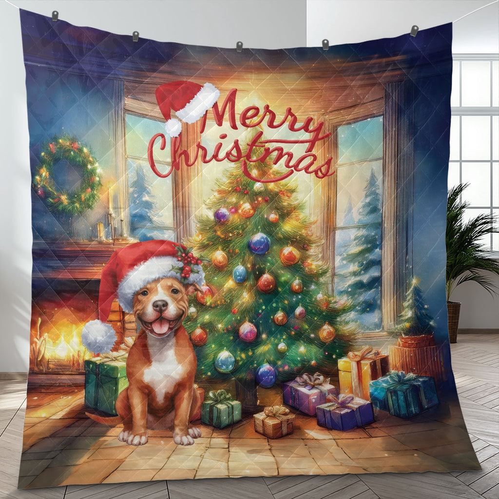 Merry Christmas French Bulldog Santa Hat Xmas Tree Winter Holiday Quilt Bedding Set Dog Lover Gifts 1 Blanket Bed Cover 2 Pillowcases - 01013