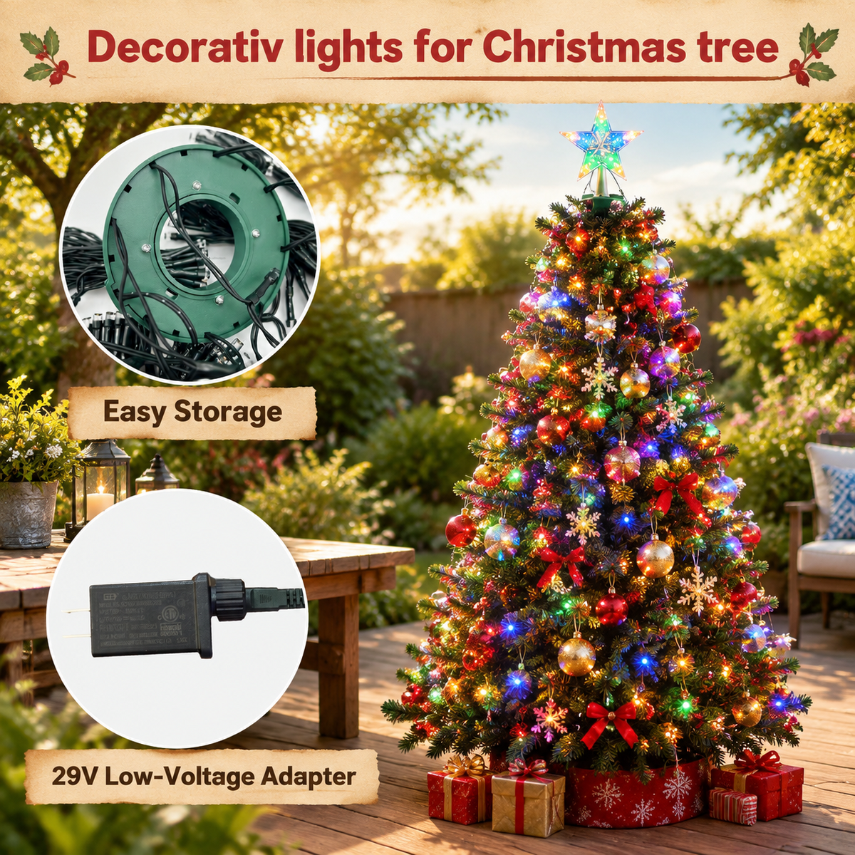 448 LED RGB Color Changing Waterfall Christmas Tree Topper Lights with App and Remote Control