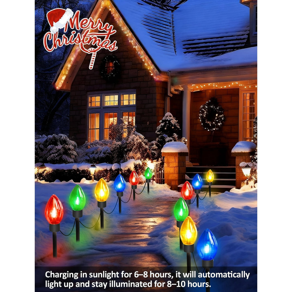 PMMIPNW Upgrade Christmas Pathway C9 String Lights Outdoor, 25 Ft with 12 Large Bulbs Stakes, Waterproof for Xmas Party Holiday Commercial Outdoor Decoration