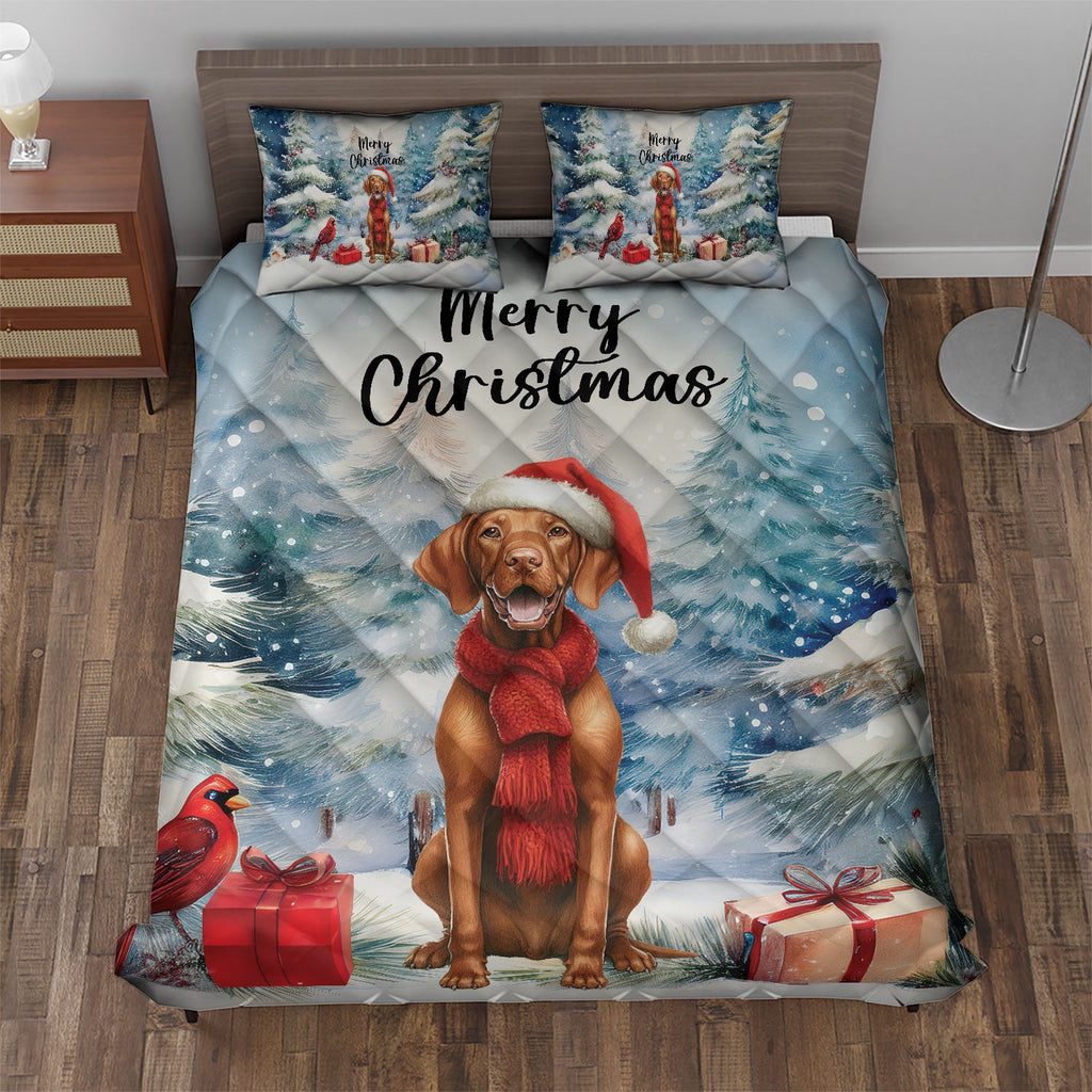 Merry Christmas French Bulldog Enjoys Woofmas Winter Xmas Holiday Quilt Bedding Set Dog Lover Gifts 1 Blanket Bed Cover 2 Pillowcases - 02022
