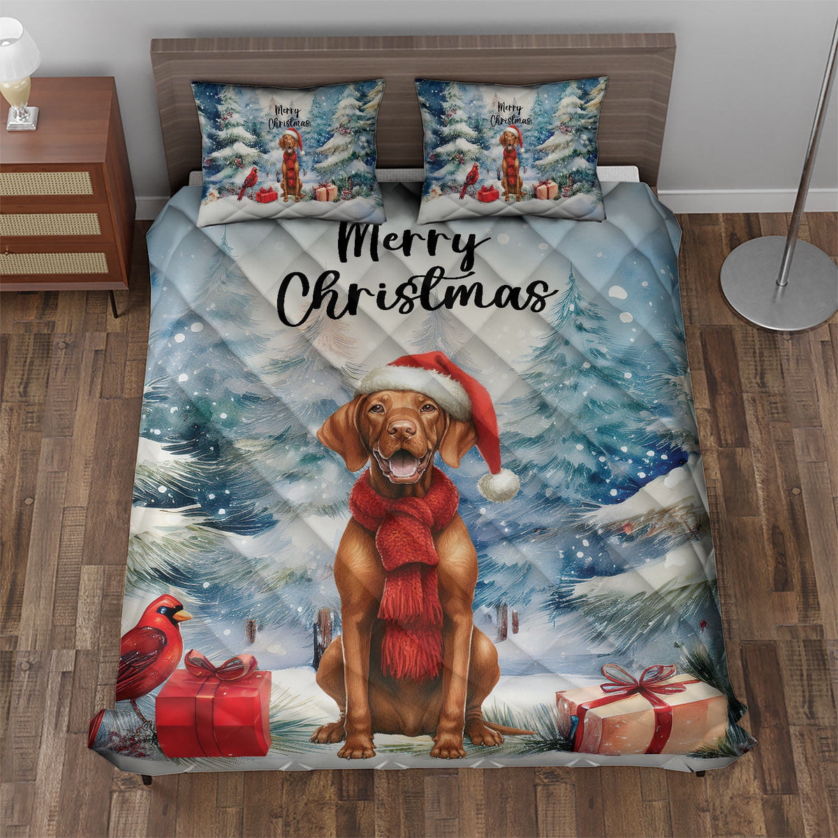 Merry Christmas French Bulldog Enjoys Woofmas Winter Xmas Holiday Quilt Bedding Set Dog Lover Gifts 1 Blanket Bed Cover 2 Pillowcases - 02022