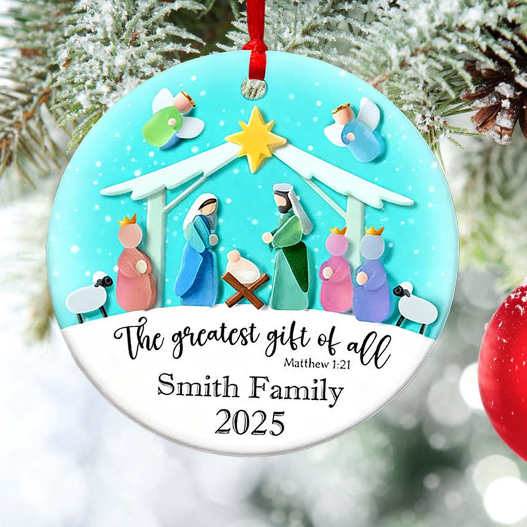 Lunxisen 1 Pcs Sea Glass Nativity: Jesus’ Birth Christmas Ornament,Coastal Inspired Sea Glass Nativity Ornament,Handmade Nativity Scene, with Shells and Starfish