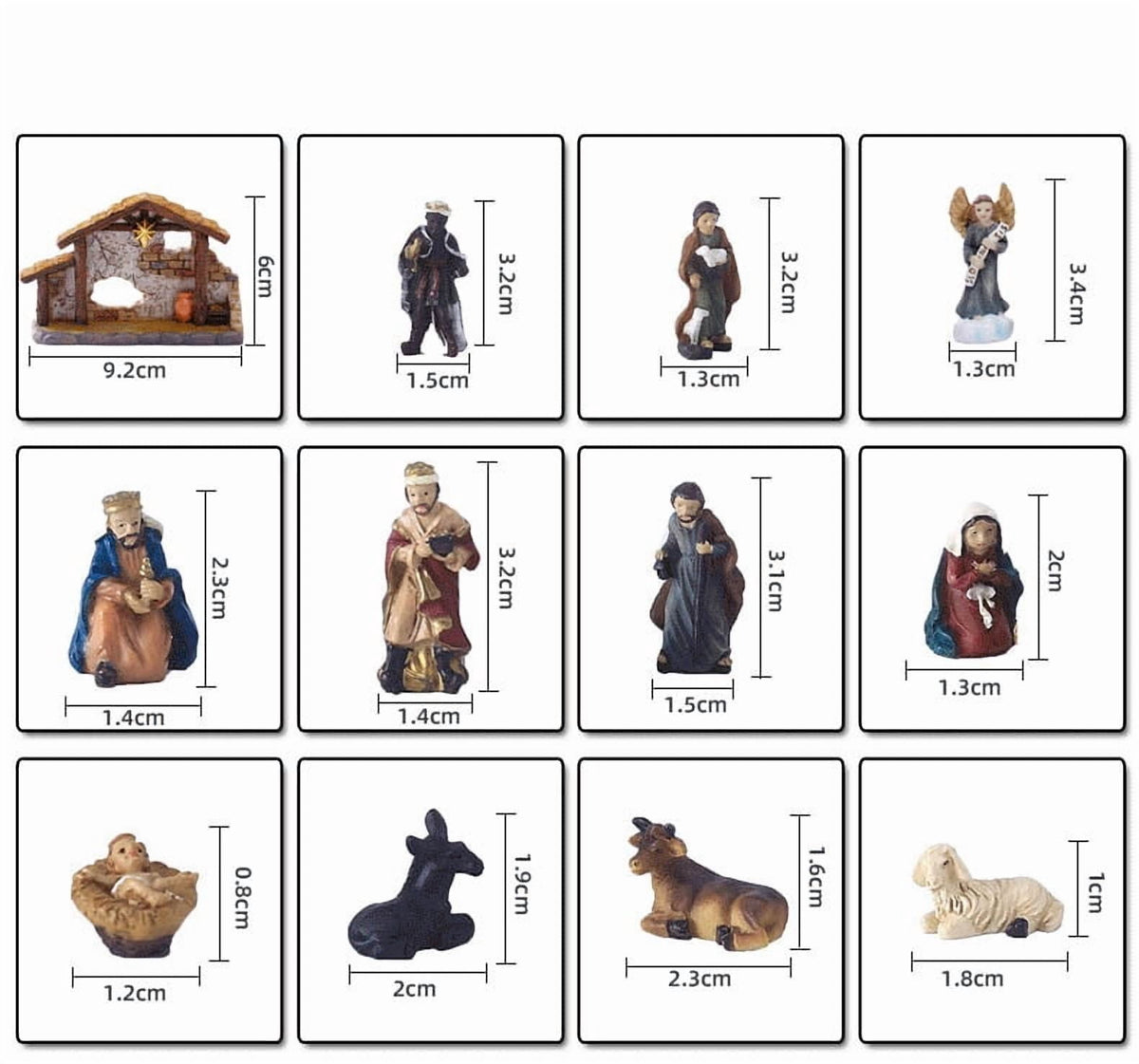 HKEJIAOI Hand Painted Resin Nativity Set, 12-Piece Christmas Manger Scene Ornaments for Home Tabletop Decoration, Religious Holiday Display