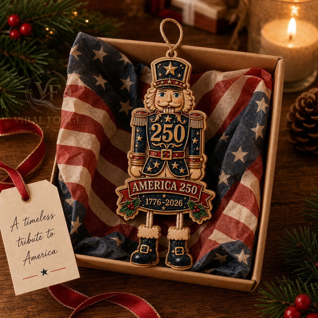Wood Christmas Ornament 2 Layer Patriotic Nutcracker Wooden Tree Hanging for America 250 Collectors
