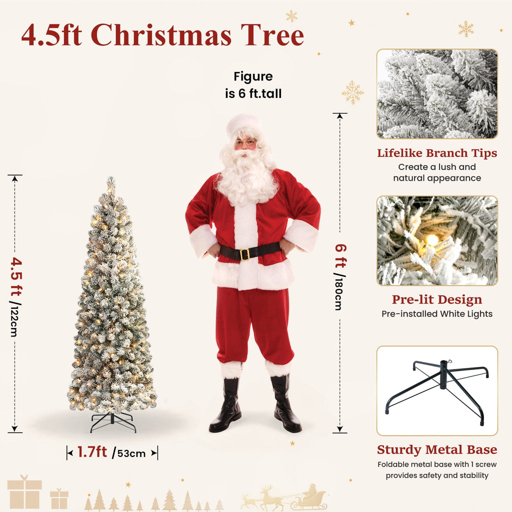 Lolsea 7ft Prelit Snow Flocked Artificial Pencil Christmas Tree with Warm White Lights, Full Branch Tips, Perfect Choice Decoration for Xmas Holiday
