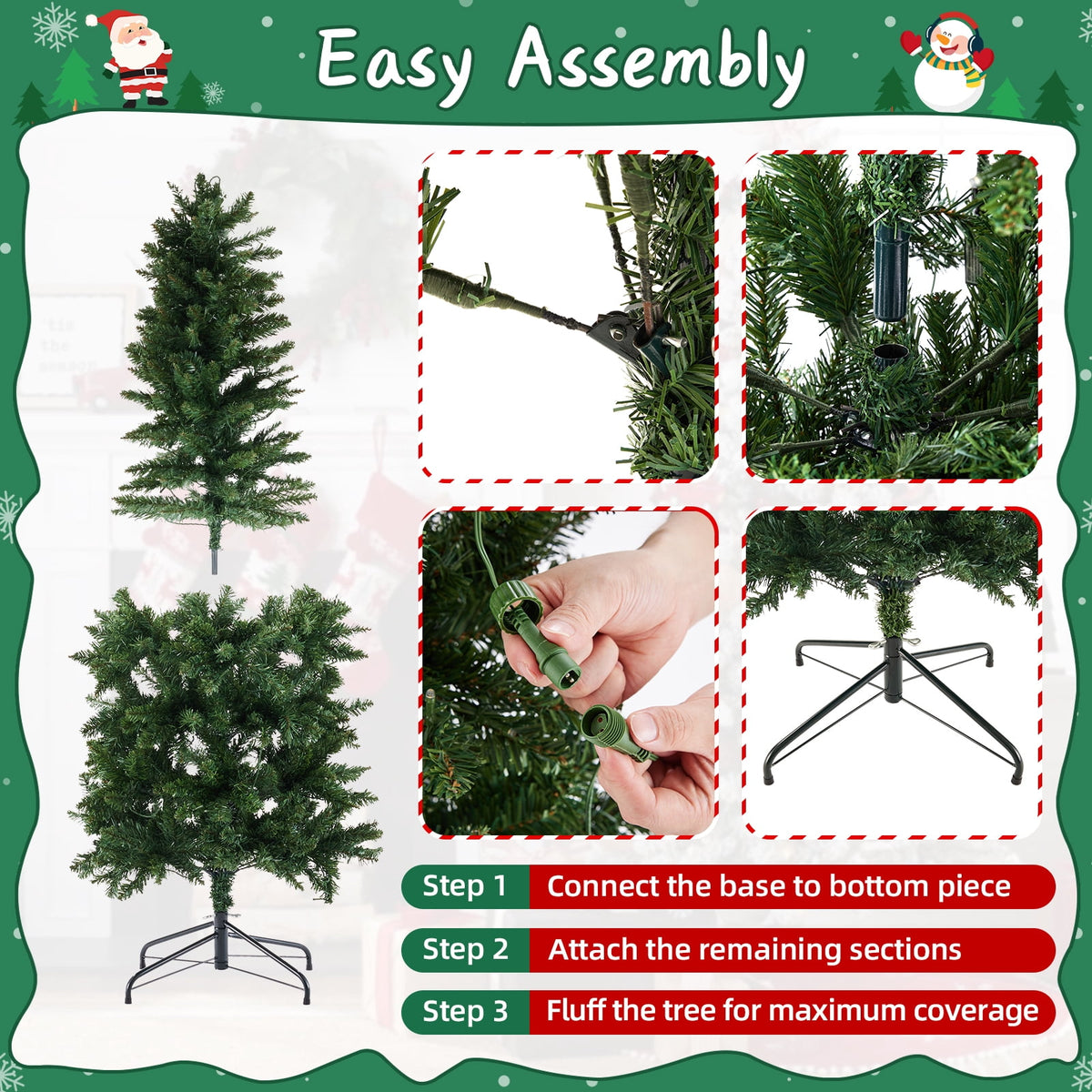 CONCETTA 4.5ft Pre-lit Pencil Christmas Tree, Artificial Slim Christmas Tree with 120 LED Lights and Solid Metal Stand,Green