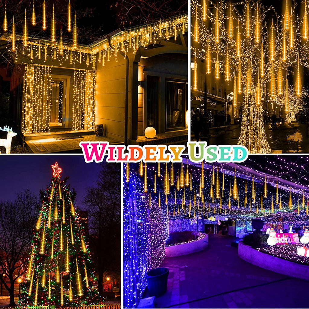 Christmas Lights, Christmas Lights Outdoor, Meteor Shower Lights 12 Inch 8 Tube 192 LED, Raindrop Snowfall Lights for Tree Yard Party Patio Christmas Decorations Lights, Blue