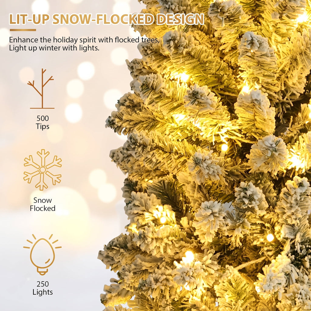 Legooin 6ft Pre-lit Slim Christmas Tree Skinny Hinged Artificial Xmas Tree with 250 Color-Changing Lights+957 Branch Tips