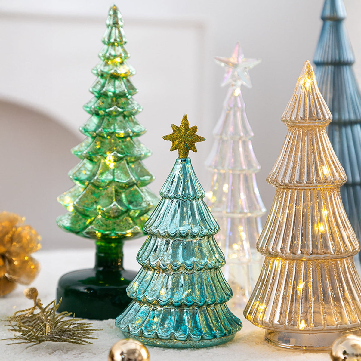 Dserhfy Illuminated Glass Christmas Tree Tabletop Light Up Christmas Tree Figurine for Xmas Home Party Centerpiece Tabletop Mantel Decor