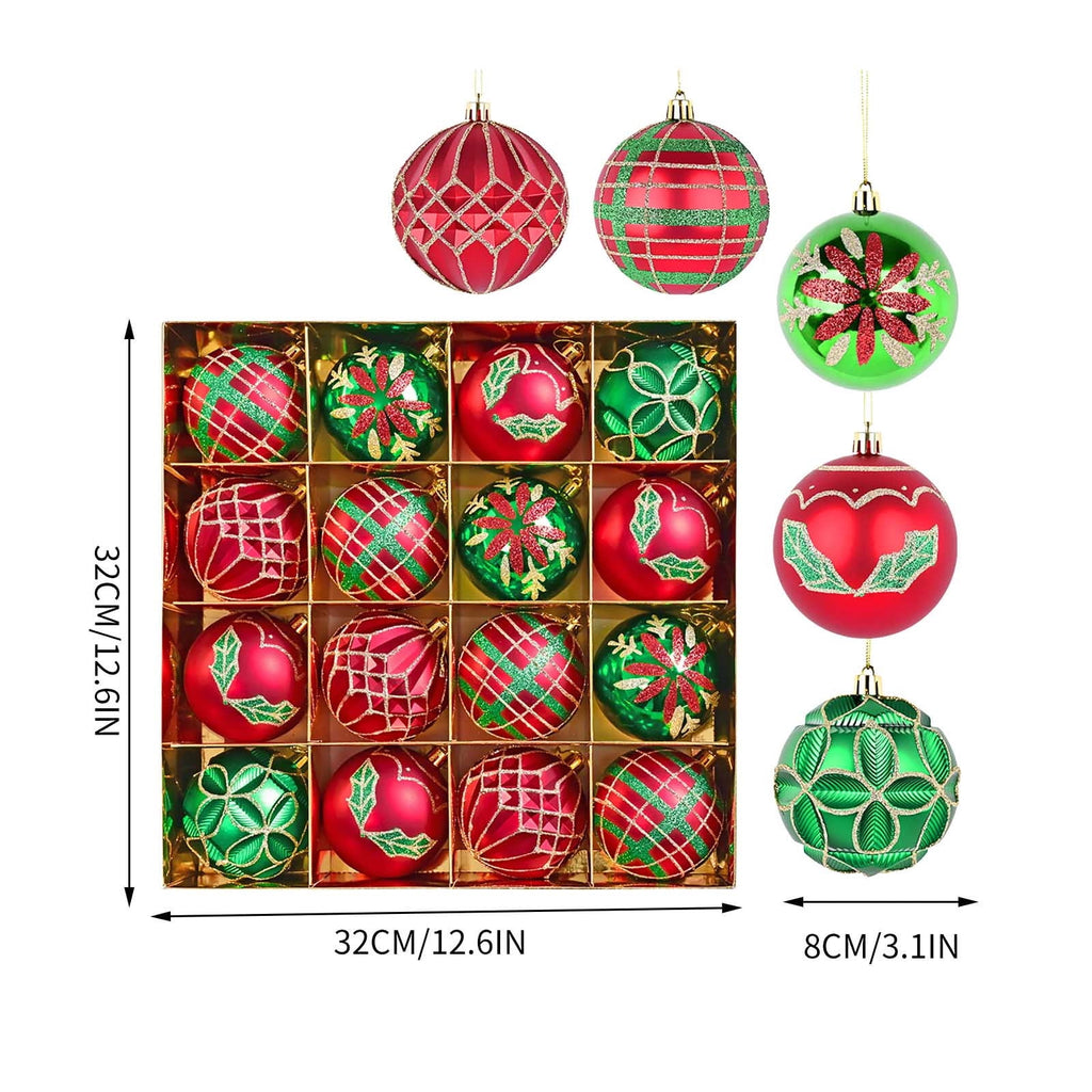 Kbndieu 16 Pcs Christmas Ornaments Ball 3.15" Multicolour Plastic Christmas Tree Decorations Set Shatterproof Hanging Ornaments for Christmas Tree Xmas Holiday Home Decor