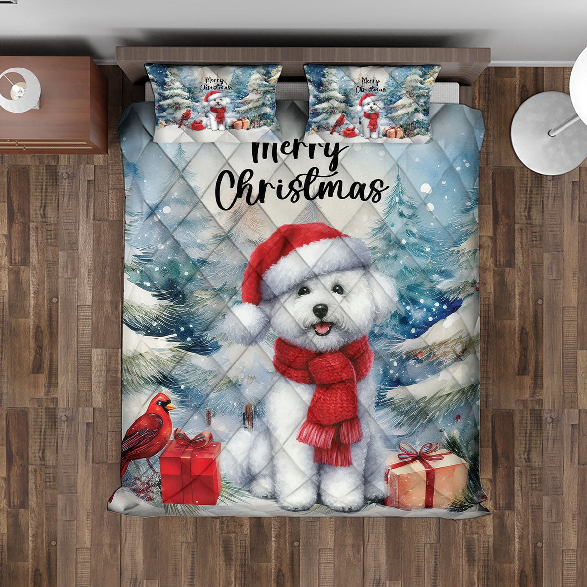 Merry Christmas French Bulldog Enjoys Woofmas Winter Xmas Holiday Quilt Bedding Set Dog Lover Gifts 1 Blanket Bed Cover 2 Pillowcases - 02022