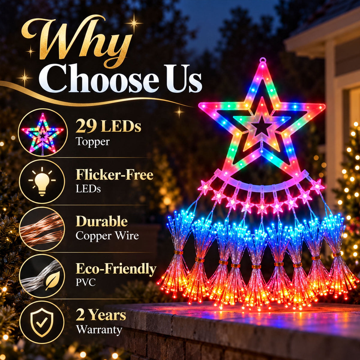 Qunler Outdoor Christmas Decoration Lights, 8 Modes & 350 LED Christmas Waterfall Fairy Tree String Lights Indoor Outdoor Holiday Lighting Decorations, Multicolor, Plug-in