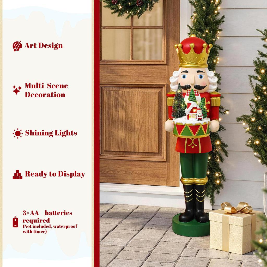 Langford Home Battery-Operated Prelit Nutcracker Soldier Statue Holding Christmas Miniature Landscape