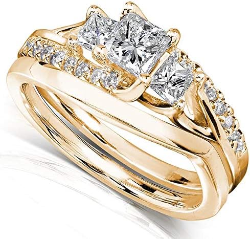 Divine_creation Women's 2.55 Ct Princess Cut White Diamond Engagement Wedding Thanksgiving Christmas Bridal Ring Set 14K Yellow Gold Plated 925 Sterling Silver -4.5