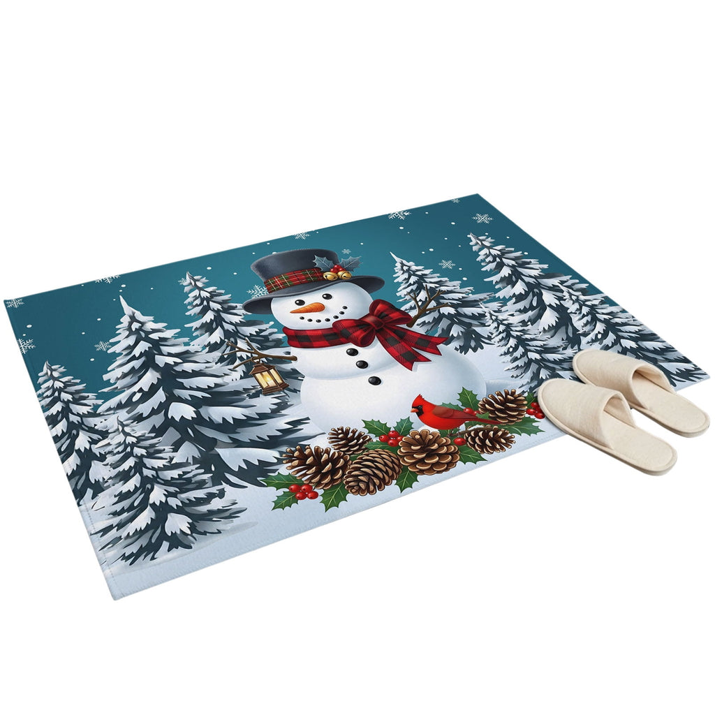 5x7 Area Rugs, Light Blue Snowman Christmas Non-Skid Rubber Backing Large Rectangle Rugs - Living Room Bedroom Home Office, Xmas Pinecone Tree Snowflake Indoor Floor Mat Carpets Washable Rug