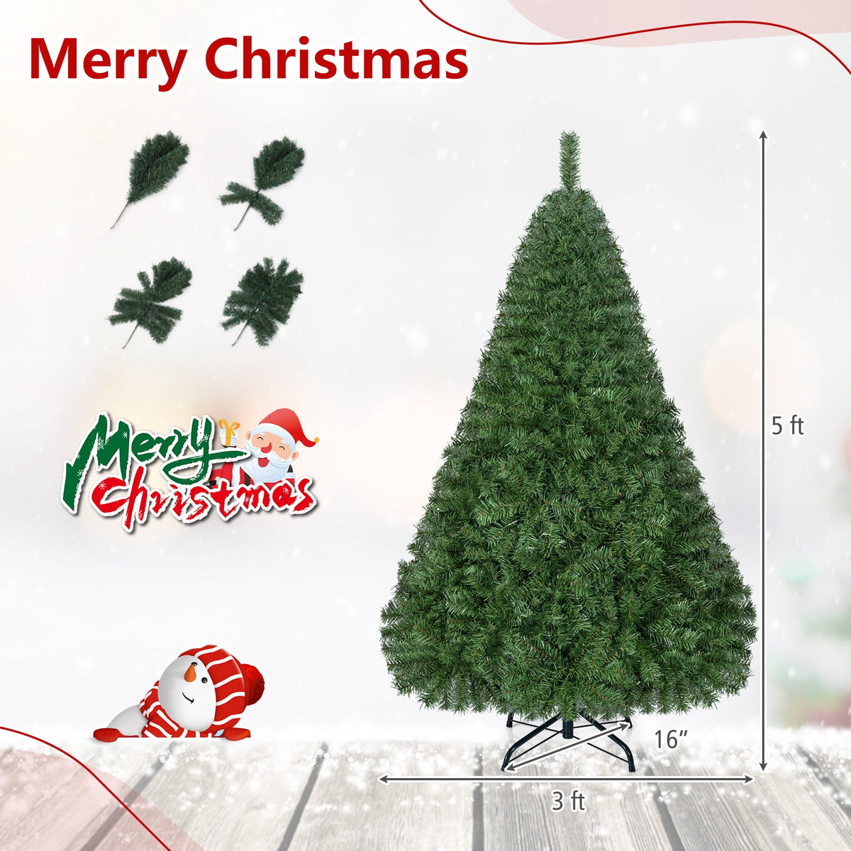 Costway 9FT PVC Christmas Tree 2132 Tips Hinged Solid Metal Legs