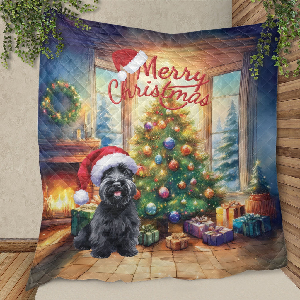 Merry Christmas French Bulldog Santa Hat Xmas Tree Winter Holiday Quilt Bedding Set Dog Lover Gifts 1 Blanket Bed Cover 2 Pillowcases - 01013