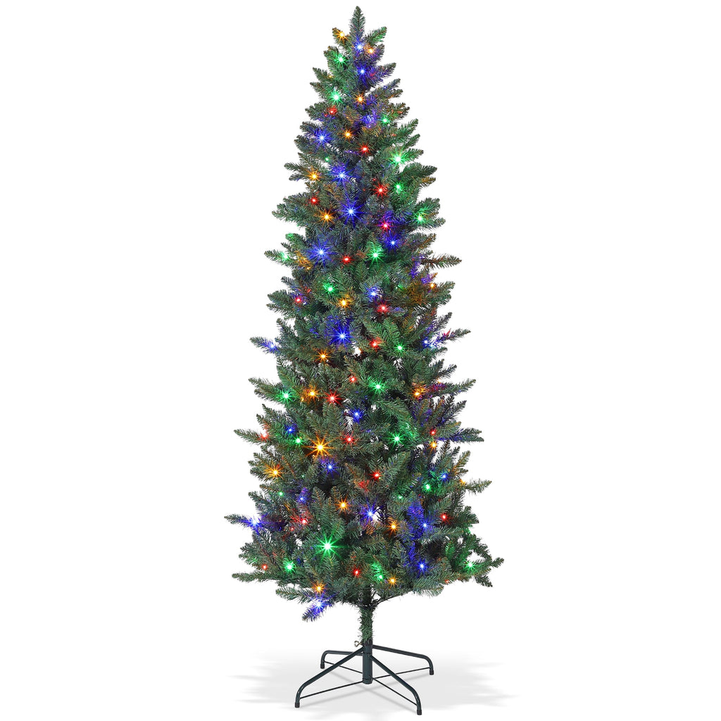 6ft/7.5ft/9ft Pencil Christmas Tree with LED Lights & Metal Stand, Pre-Lit Slim Artificial Holiday Trees,Christmas Decorations for Office,Home,Holiday