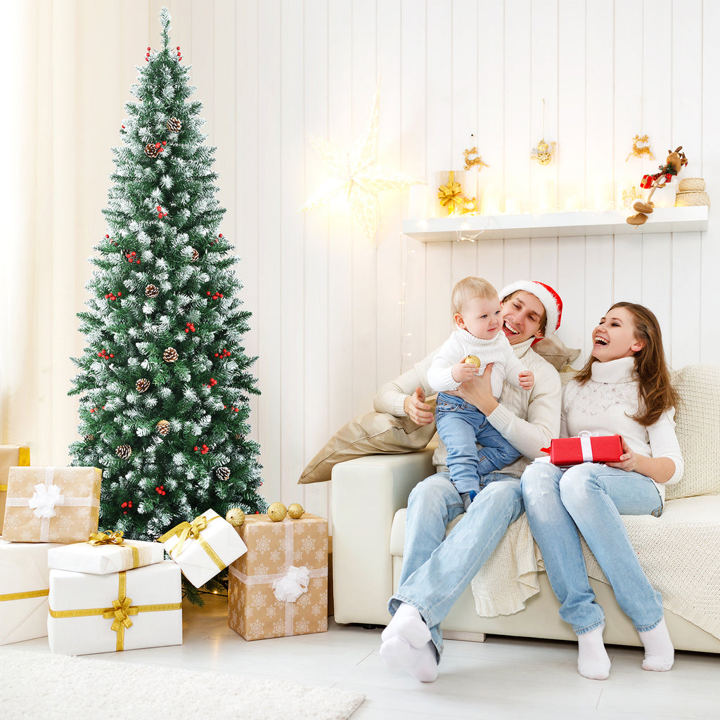 Topbuy 7ft Pre-lit Artificial Christmas Tree Slim Artificial Xmas Tree w/ 350 Replaceable LED Lights & 818 Branch Tips