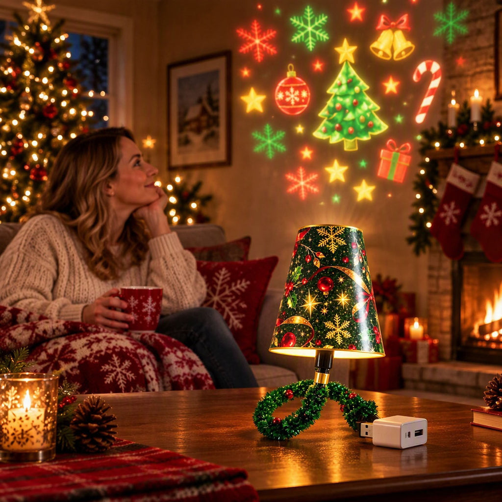 Magical Christmas Projection Night Light, USB Powered Holiday Projector with Festive Wall and Ceiling Effects for Bedroom, Living Room and Christmas Party Ambiance
