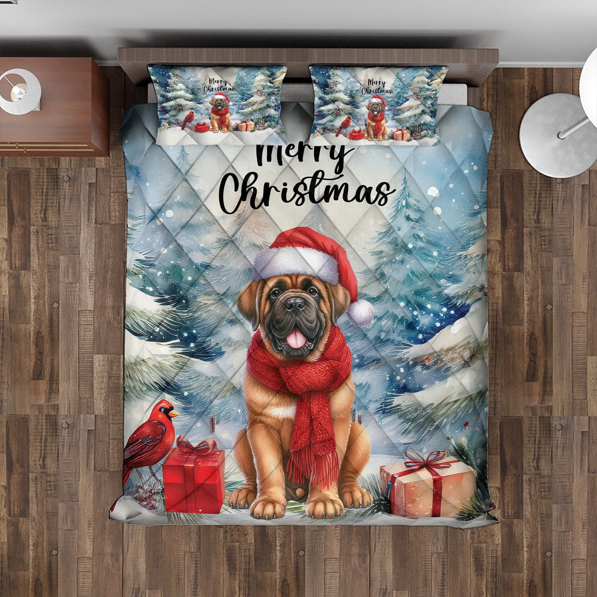 Merry Christmas French Bulldog Enjoys Woofmas Winter Xmas Holiday Quilt Bedding Set Dog Lover Gifts 1 Blanket Bed Cover 2 Pillowcases - 02022