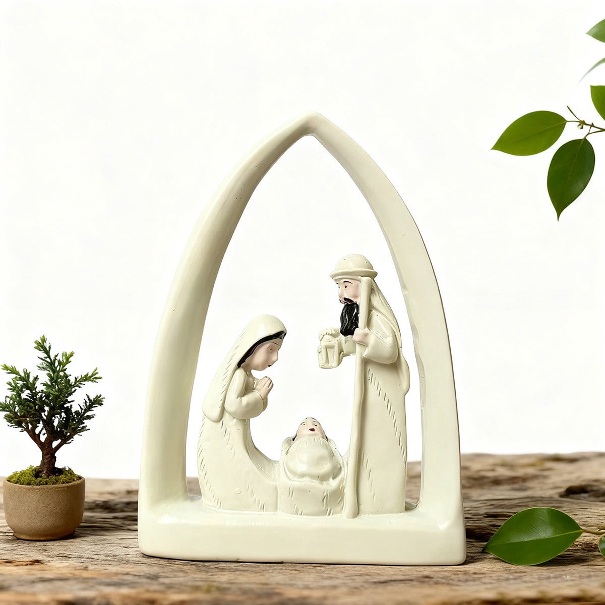 White Resin Nativity Set for Christmas Indoor, Porcelain Nativity Scene with Manger, Modern Christmas Holy Family Nativity Sets & Figures for Home Tabletop Shelf Display Decoration