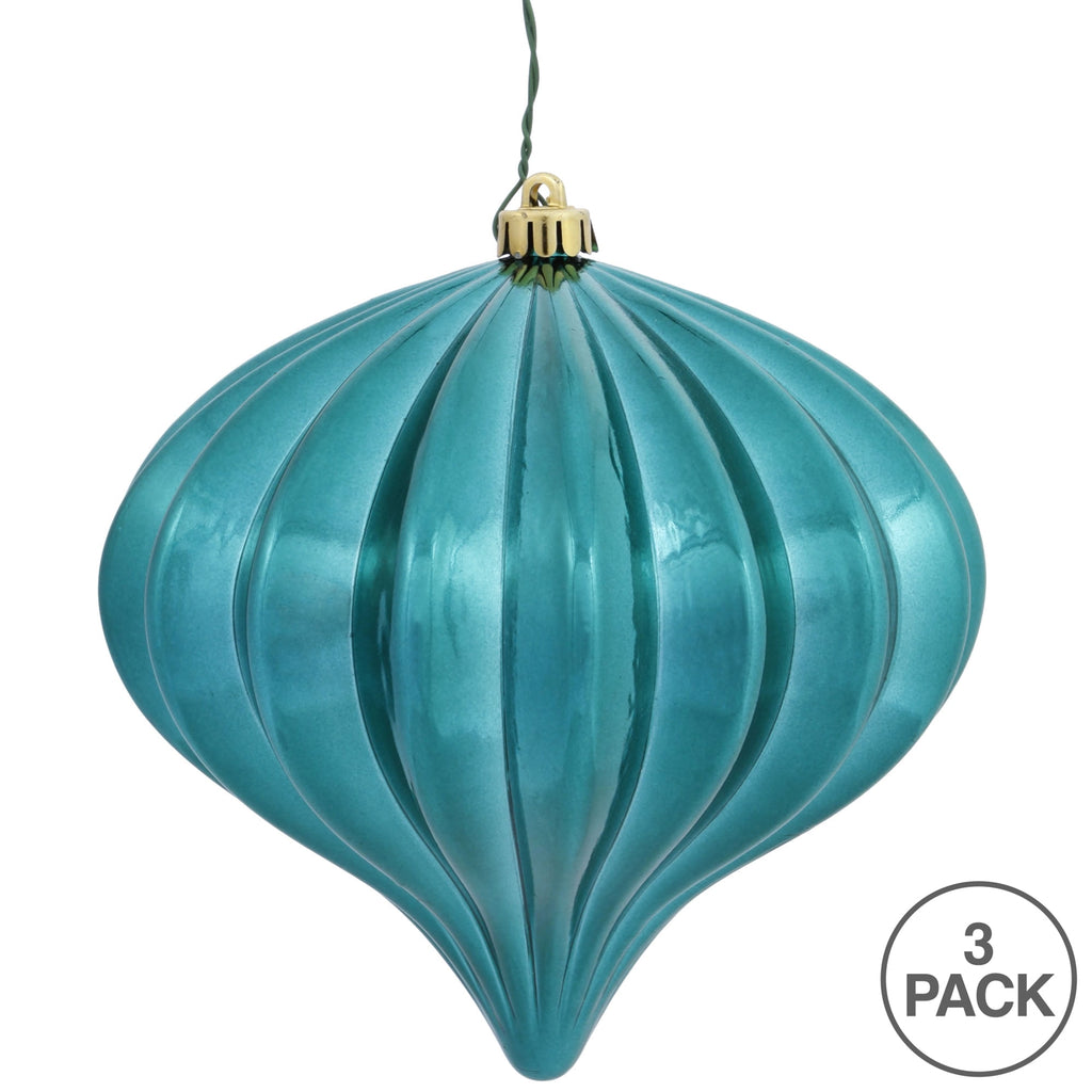Vickerman 5.7" Teal Shiny Onion Christmas Ornament, UV treated, Set of 3