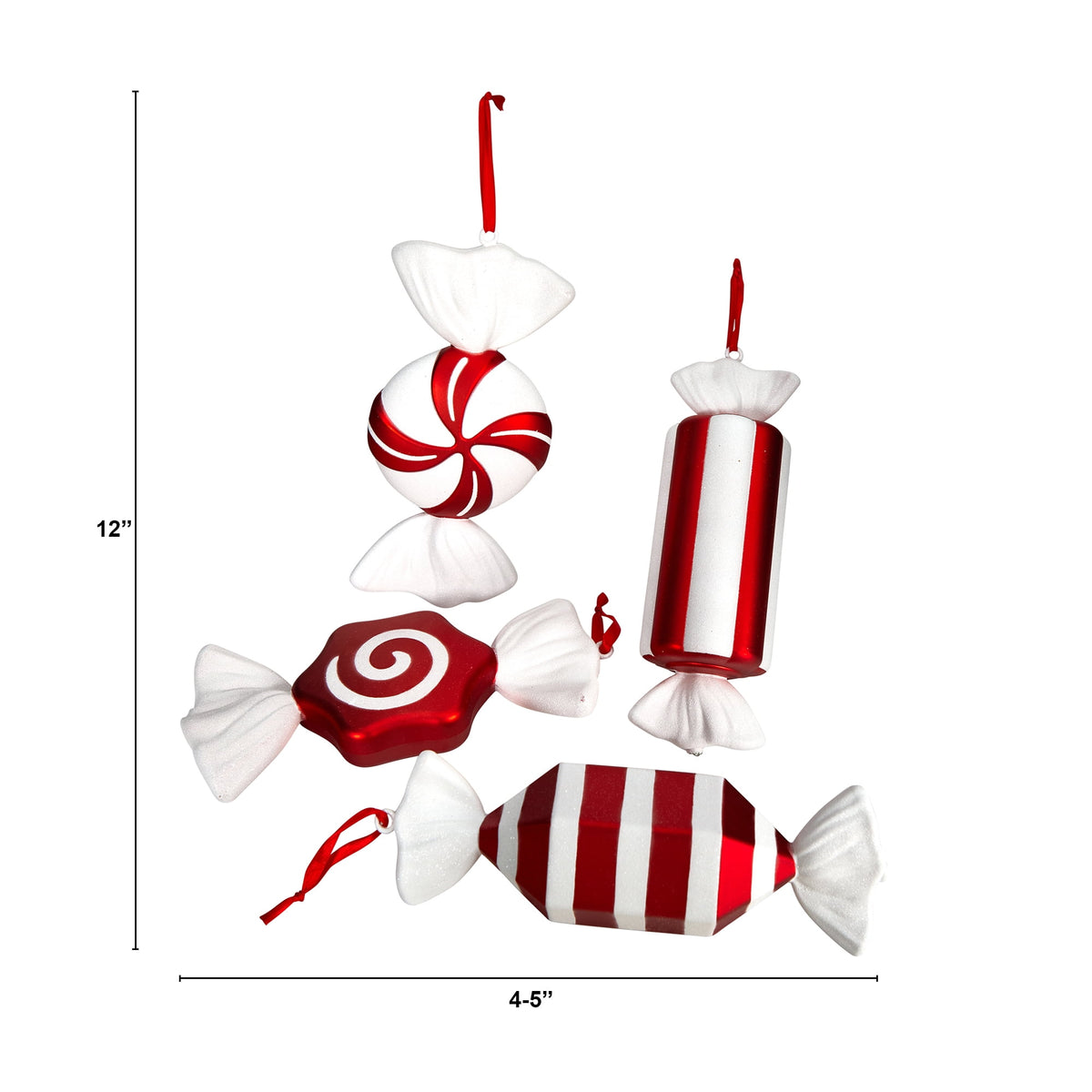 Nearly Natural 12" Holiday Assorted Polystyrene Christmas Jumbo Assorted Candy, Deluxe Shatterproof Ornament, 4 Count