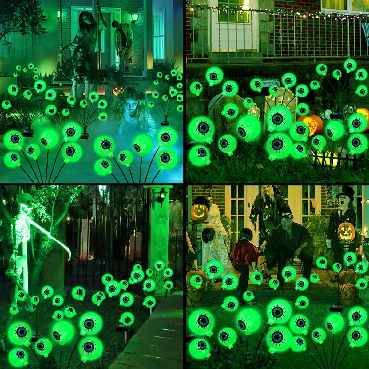 Morfone Halloween Decorations Outdoor, 2 Pack 12 LEDs Solar Scary Eyeball Lights, Waterproof Eyeball Swaying Firefly Lights, Halloween Path Lights for Garden Yard Party, Purple