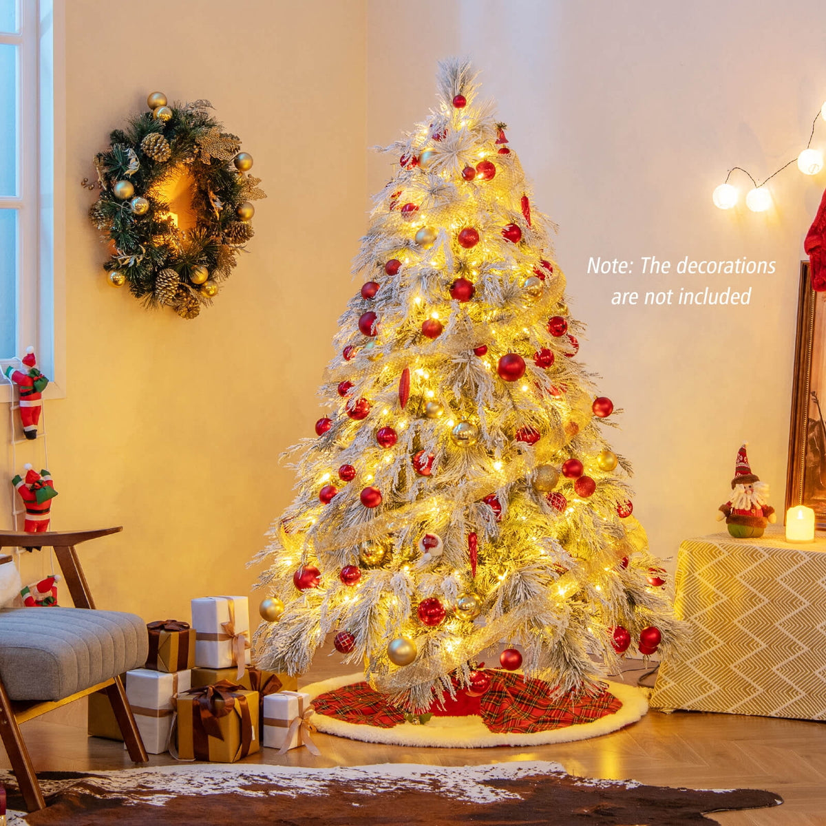 Costway 6 FT Pre-Lit Artificial Christmas Tree with 519 PVC & Pine Needles & PE Tips