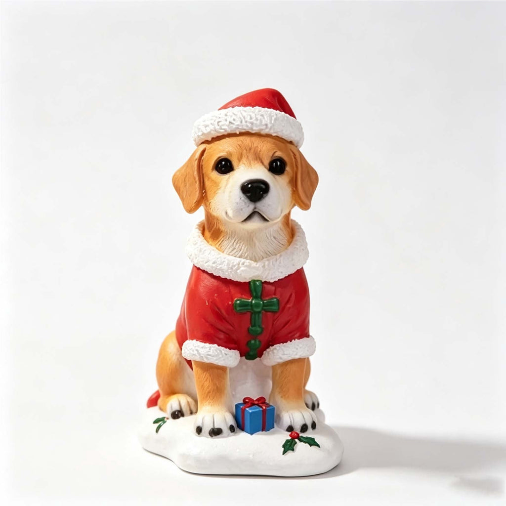 Luckky Lighted Christmas Dog Resin Statue, Santa Hat and Scarf Dog Figurine, 7.87 Inch, Multi-Color LED Lights, Indoor Outdoor Holiday Decor