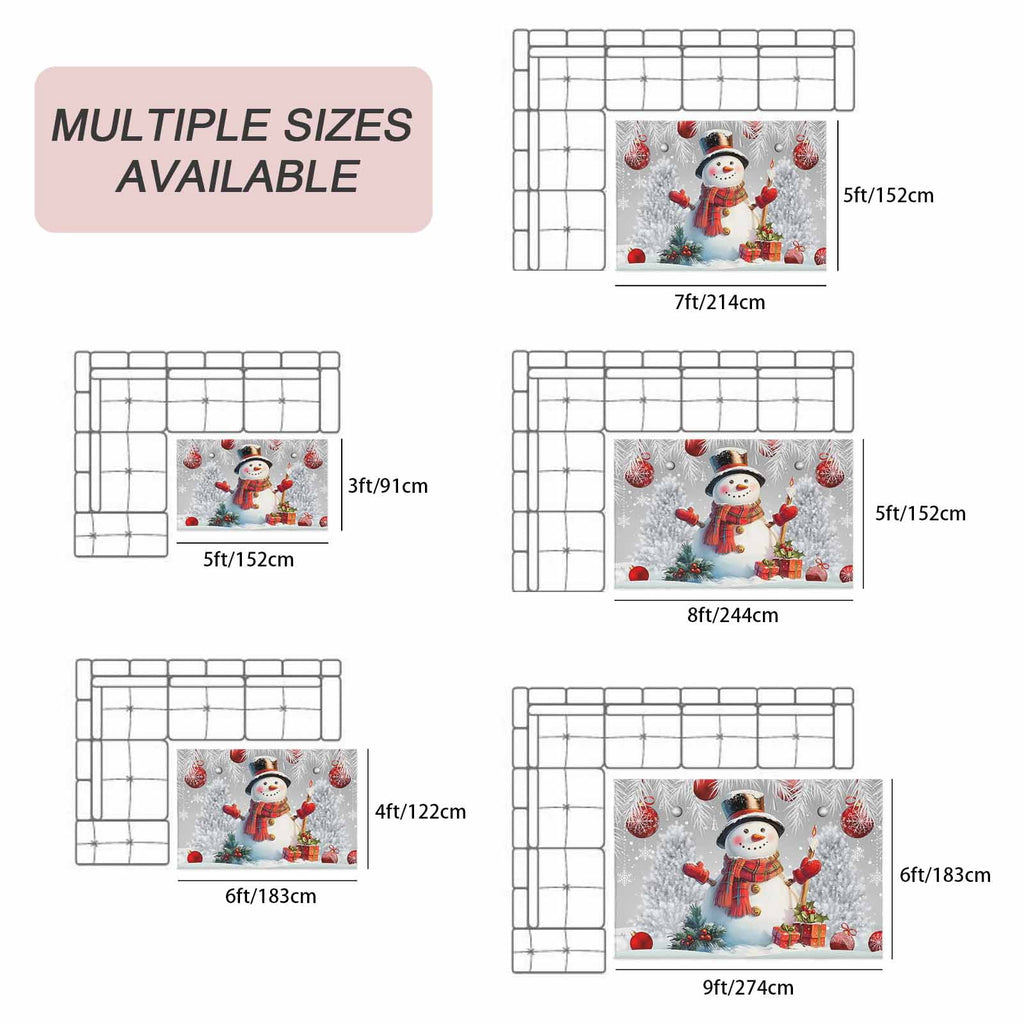 Grey Snowman Christmas Outdoor Rug for Patio/Deck/Porch, Non-Slip Large Area Rug 4 x 6 Ft, Xmas Tree Red Balls Snowflake Indoor Outdoor Rugs Washable Area Rugs, Reversible Camping Rug Carpet Runner