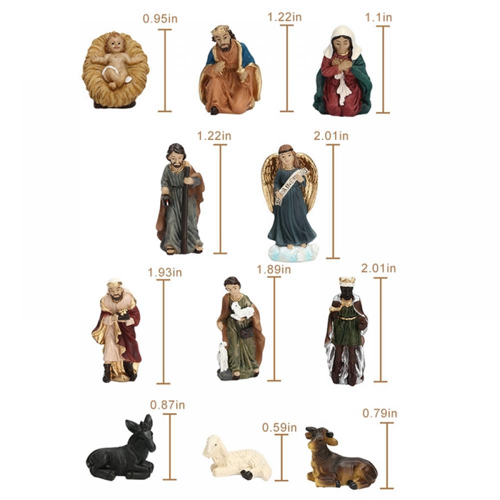 Christmas Nativity Set, 11Pcs Figures Real Life Nativity Full Complete Resin Ornaments, Nativity Scene with Resin Figures Statue Resin Crafts, Mini Jesus Resin Nativity Set,Christmas Decorations