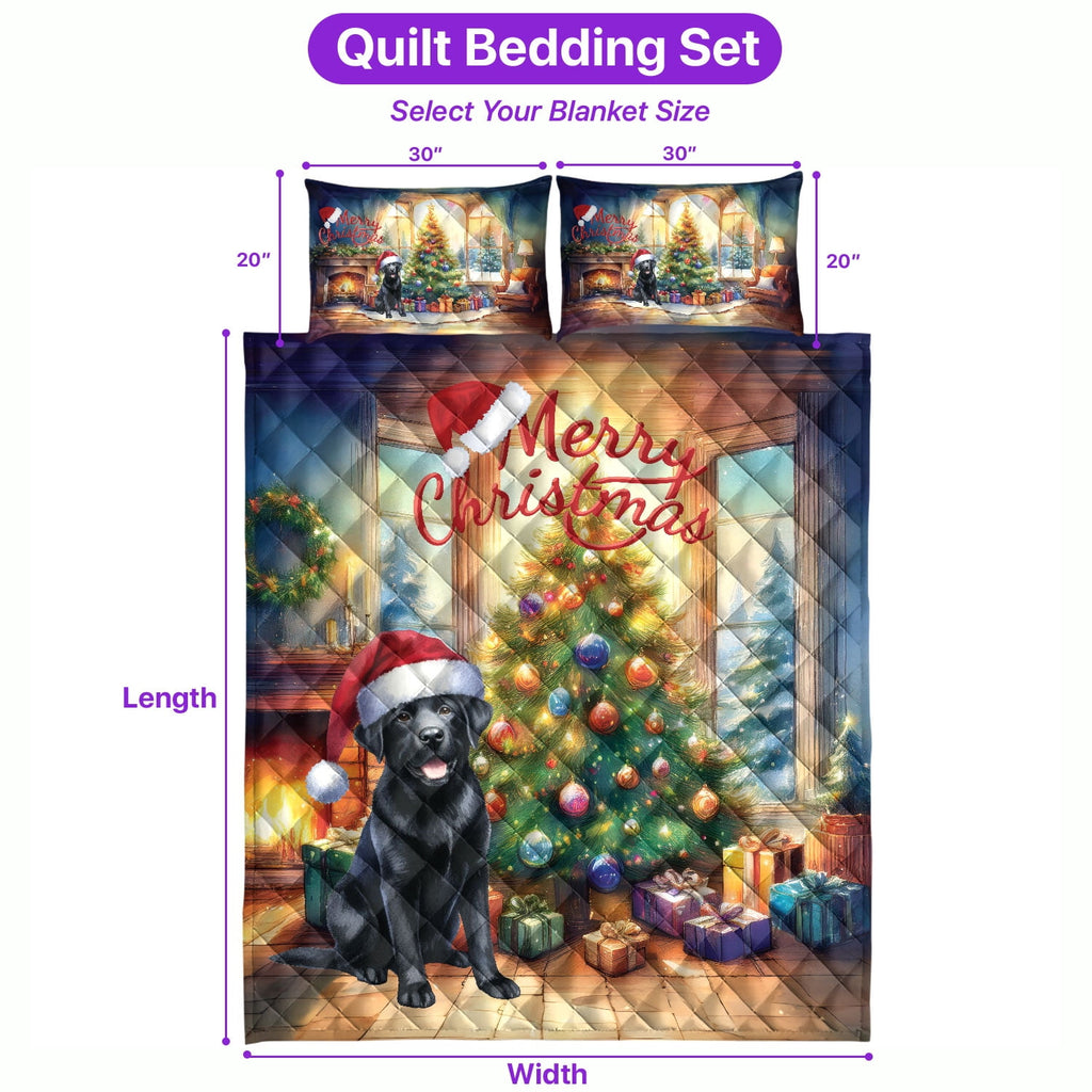 Merry Christmas French Bulldog Santa Hat Xmas Tree Winter Holiday Quilt Bedding Set Dog Lover Gifts 1 Blanket Bed Cover 2 Pillowcases - 01013
