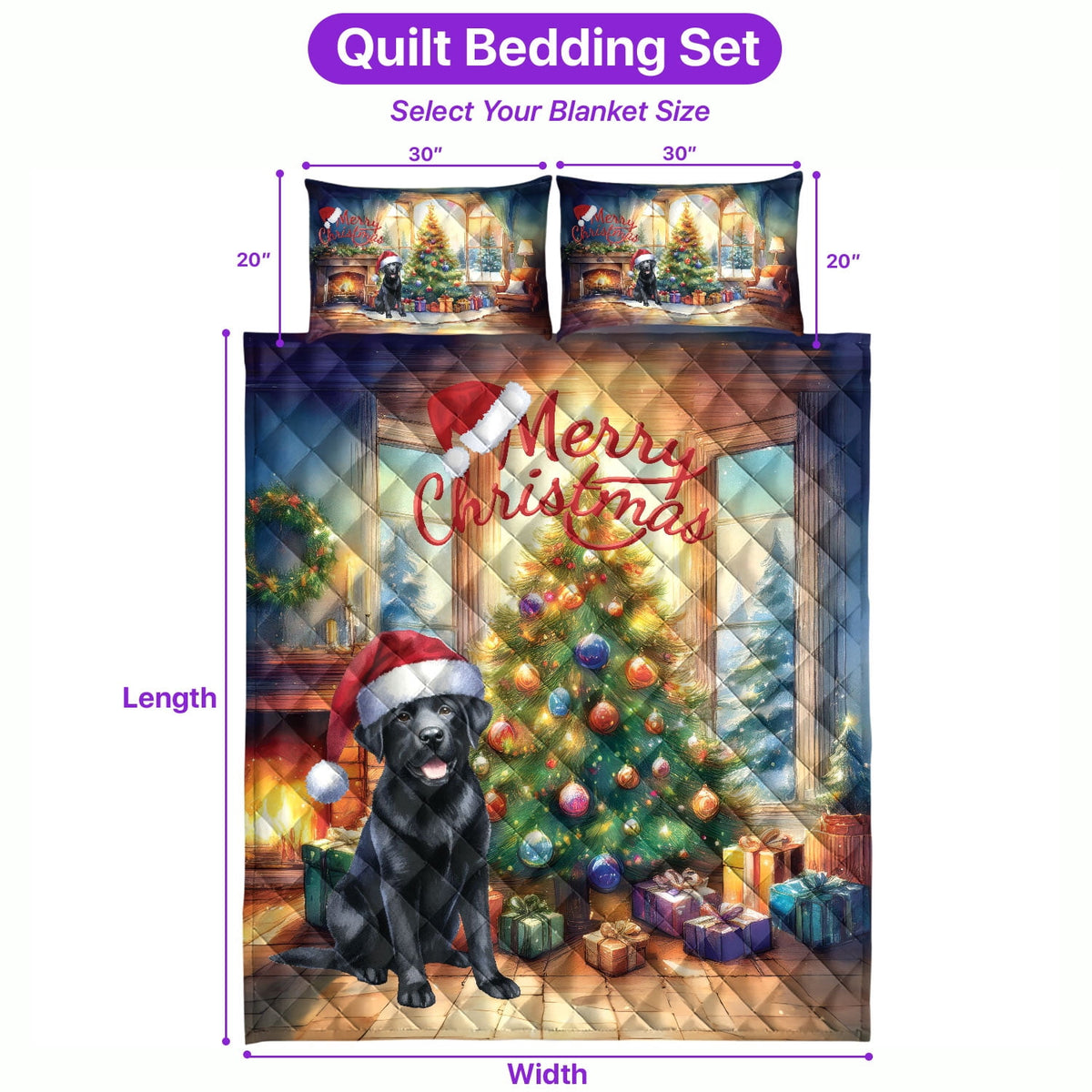 Merry Christmas French Bulldog Santa Hat Xmas Tree Winter Holiday Quilt Bedding Set Dog Lover Gifts 1 Blanket Bed Cover 2 Pillowcases - 01013