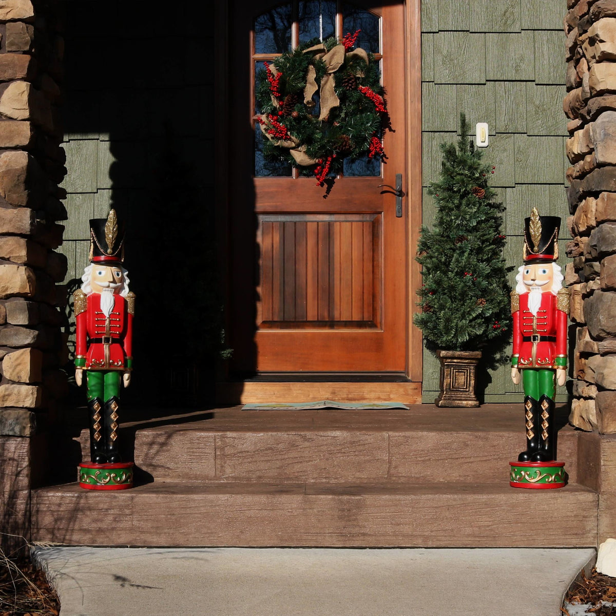 Sunnydaze Polyresin Kristoff the Christmas Nutcracker Statue, 37", 2-Count, Red & Green