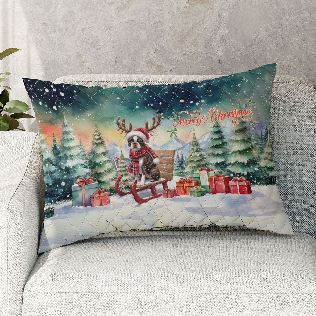 Merry Christmas Santa Reindeer Antlers French Bulldog Sleigh Xmas Winter Holiday Quilt Bedding Set Dog Lover Gifts 1 Blanket Bed Cover 2 Pillowcases - 00023