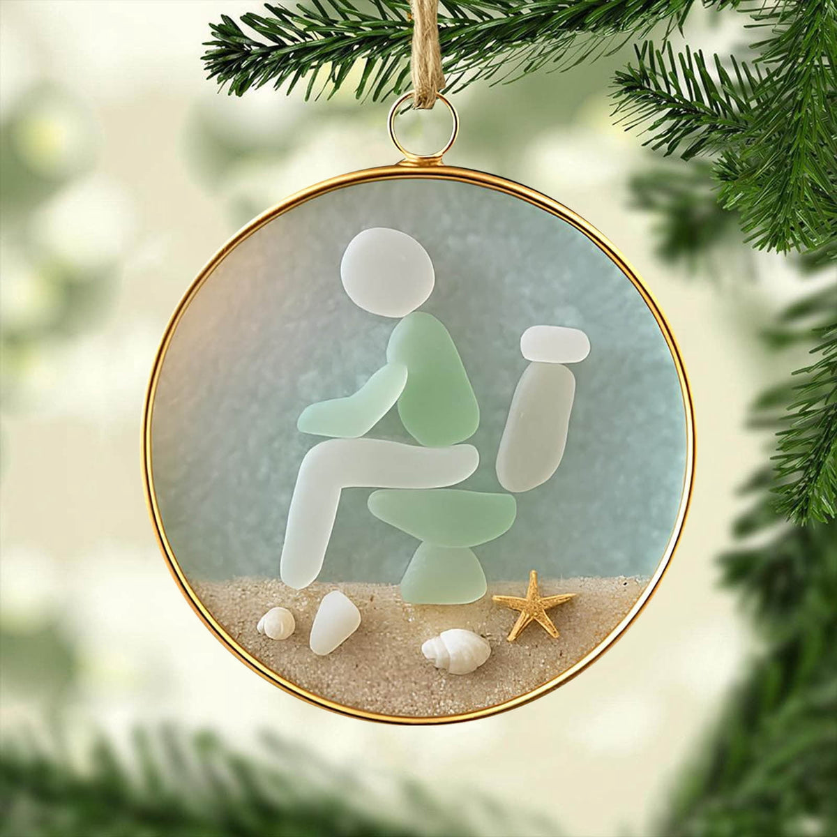 Lunxisen 1 Pcs Sea Glass Nativity: Jesus’ Birth Christmas Ornament,Coastal Inspired Sea Glass Nativity Ornament,Handmade Nativity Scene, with Shells and Starfish