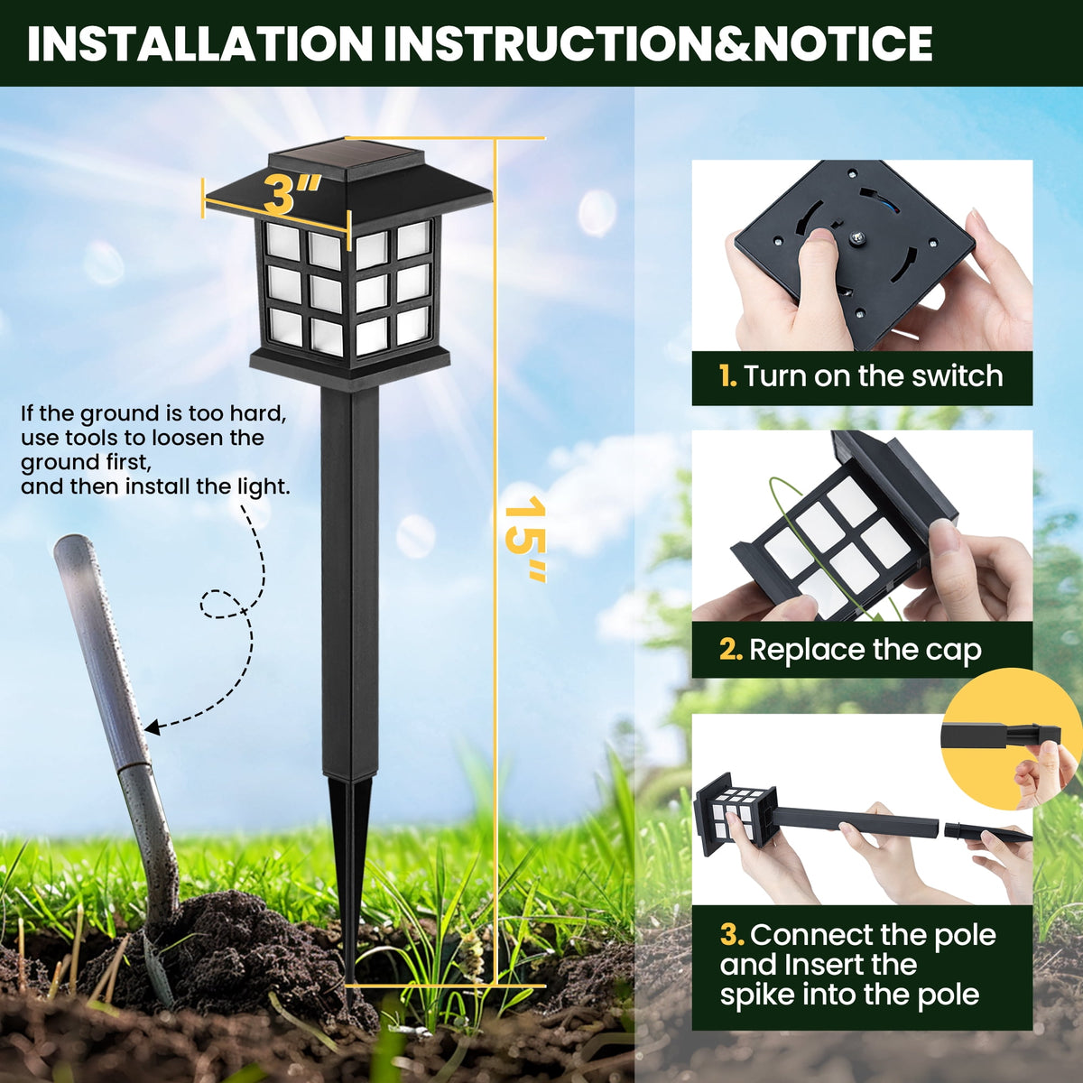 GIGALUMI Outdoor Solar Pathway Lights, 8 Pack, Automatic, LED, Weather Resistant