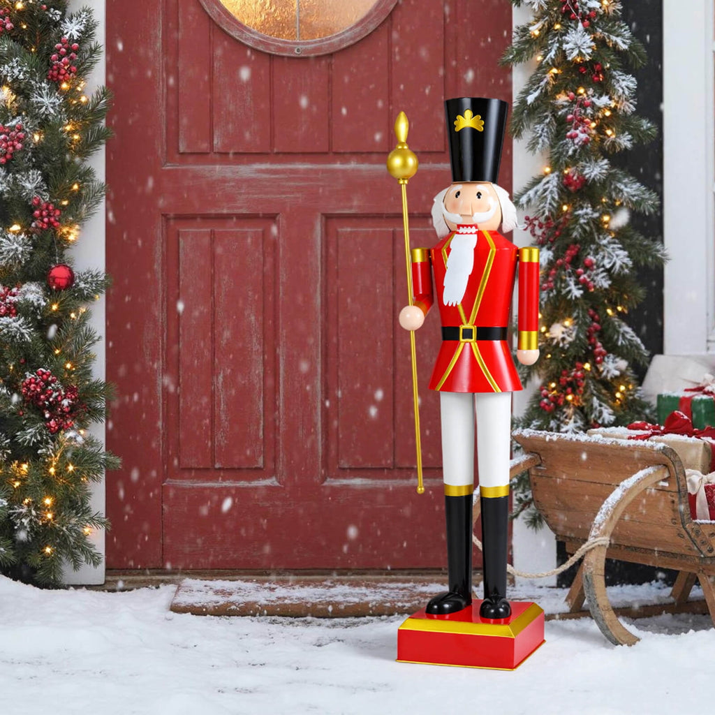 Costway 4’ Christmas Nutcracker with High Hat & Beautiful Scepter, Uniform & Boots for Yard Black+Red