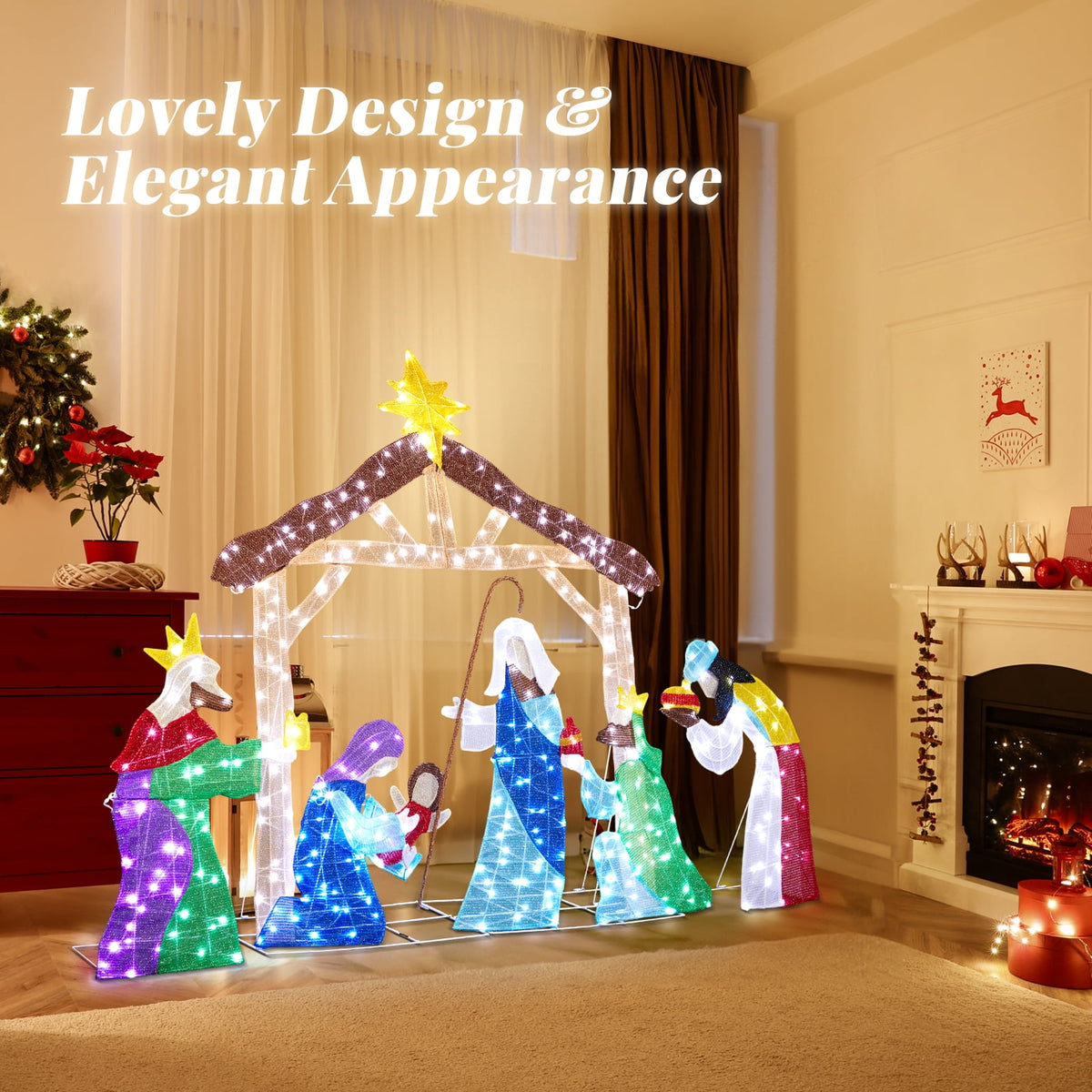 UBesGoo 5ft Light-Up Nativity Scene Christmas Decoration Nativity Christmas Outdoor Decor